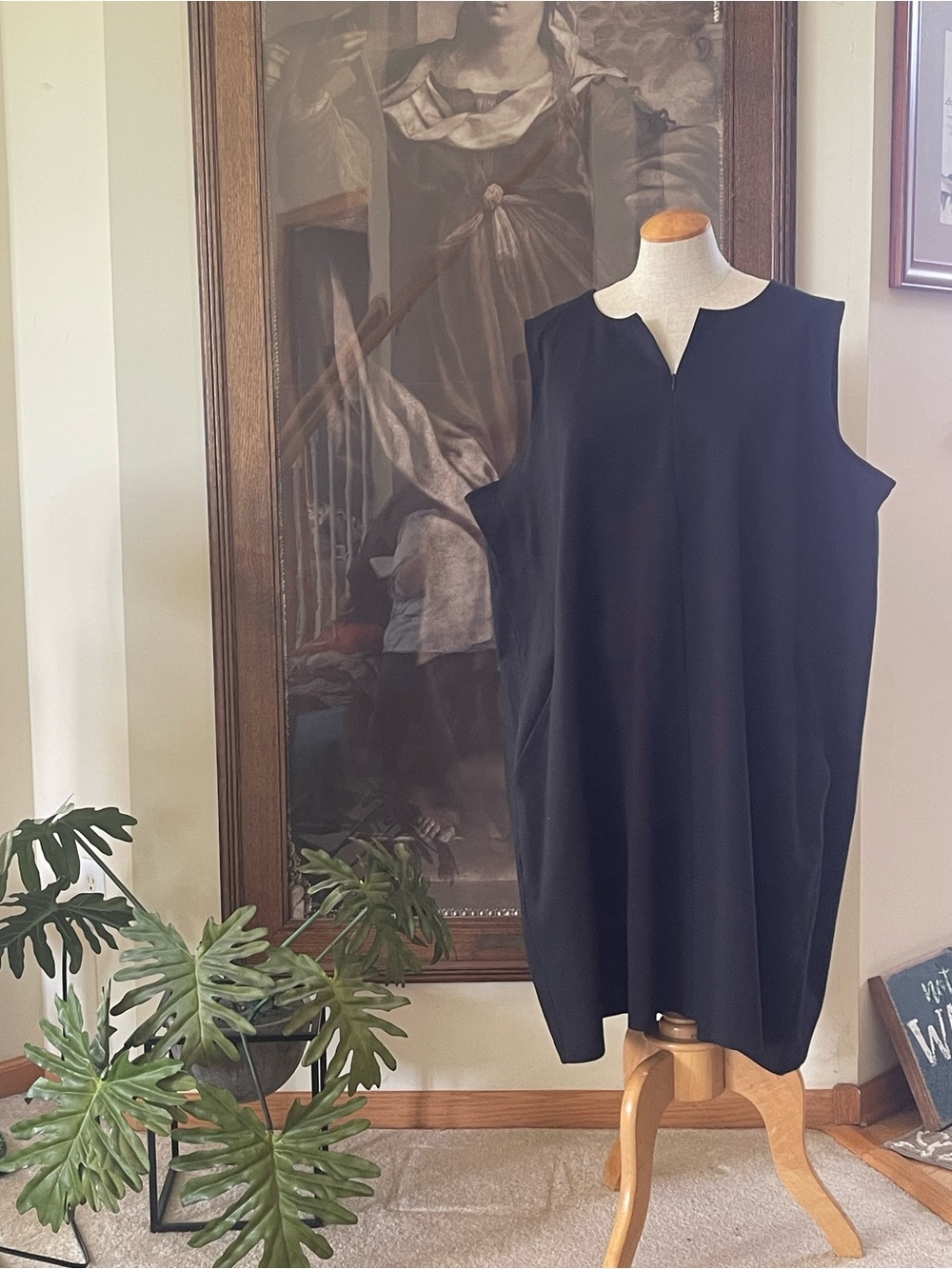 Eileen Fisher Black Sleeveless Midi Shift Dress